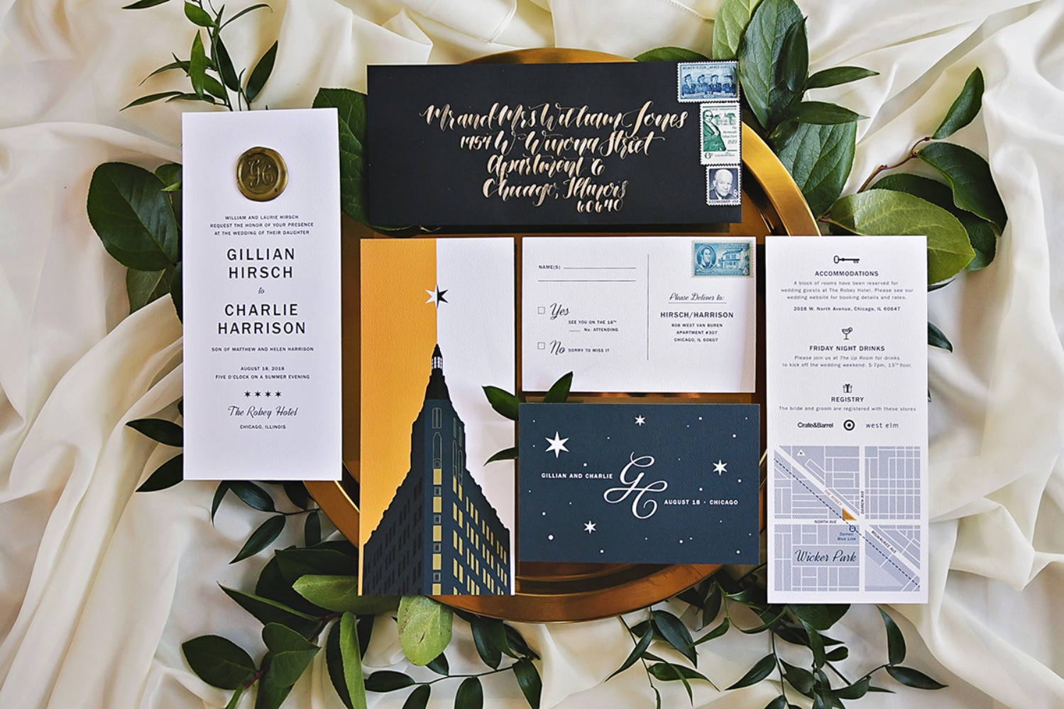art deco inspired wedding invitation suite