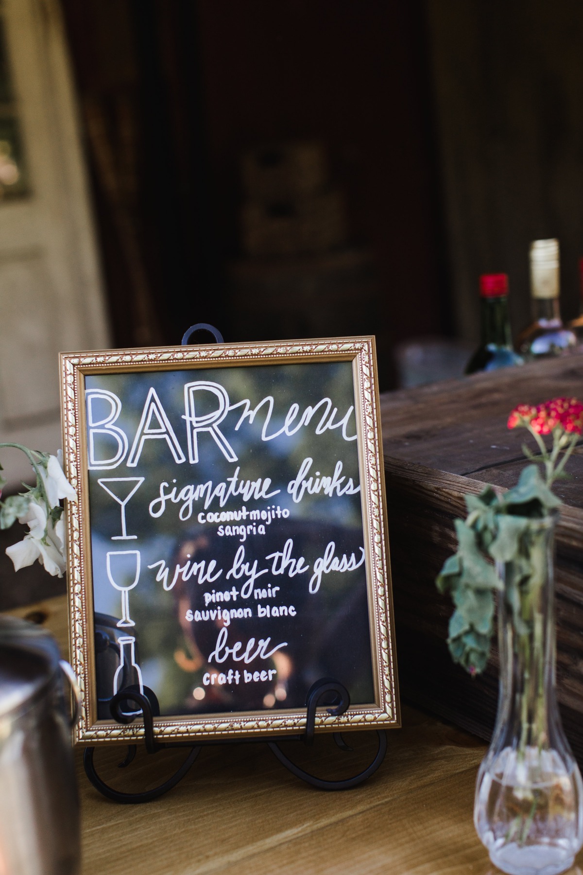 Wedding bar menu sign