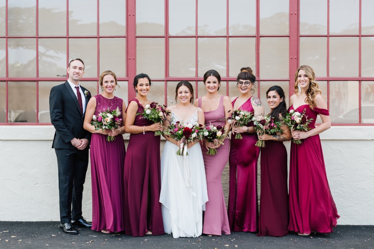 Mismatched pink bridesmaid dresses
