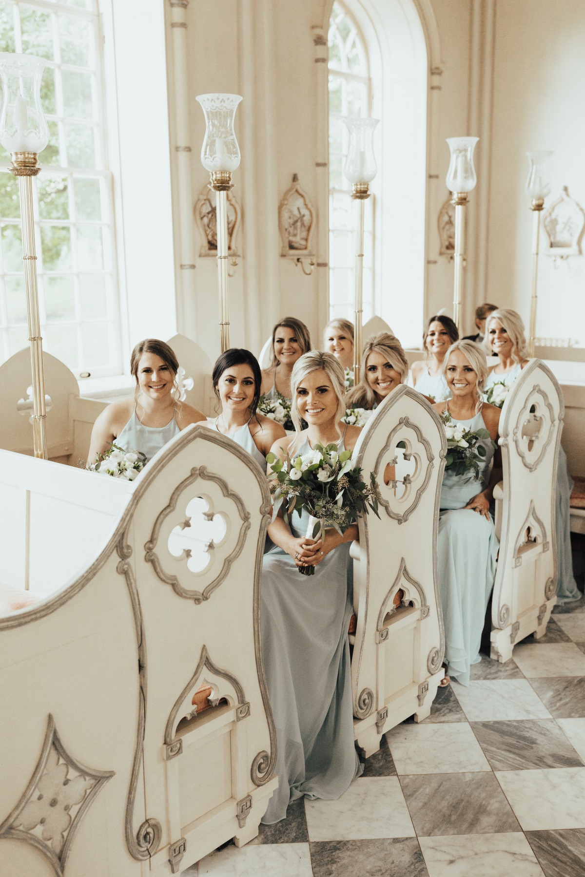 bridesmaids in a cute little chapel