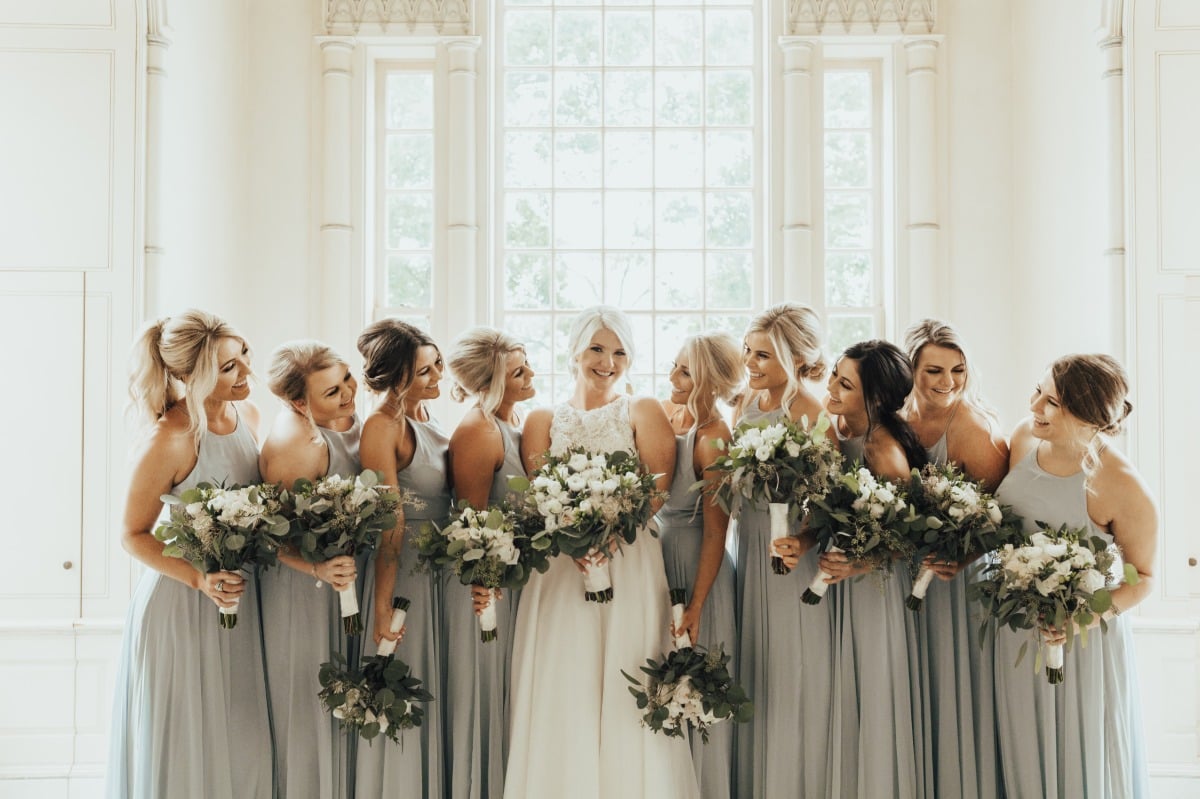 bridal party in soft grey