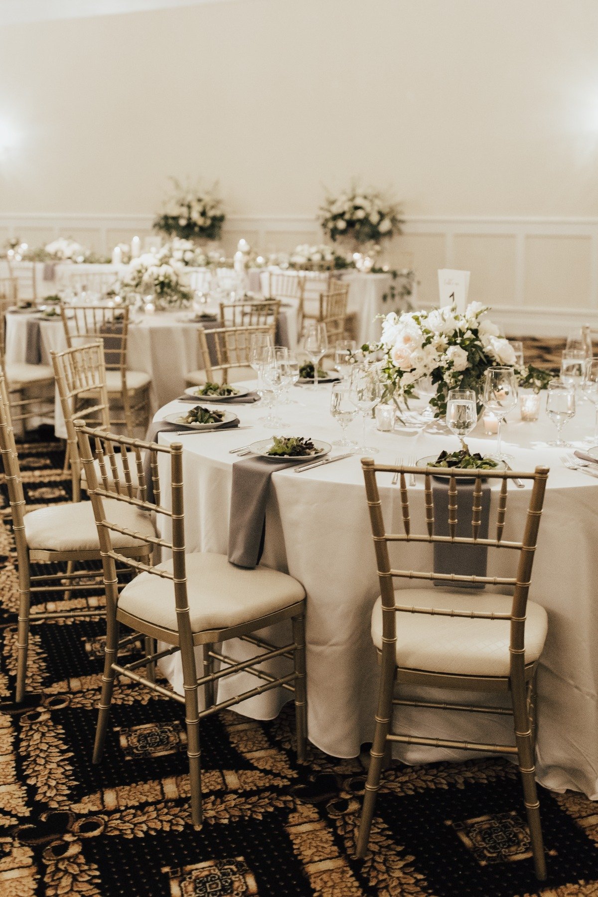 white and silver wedding reception