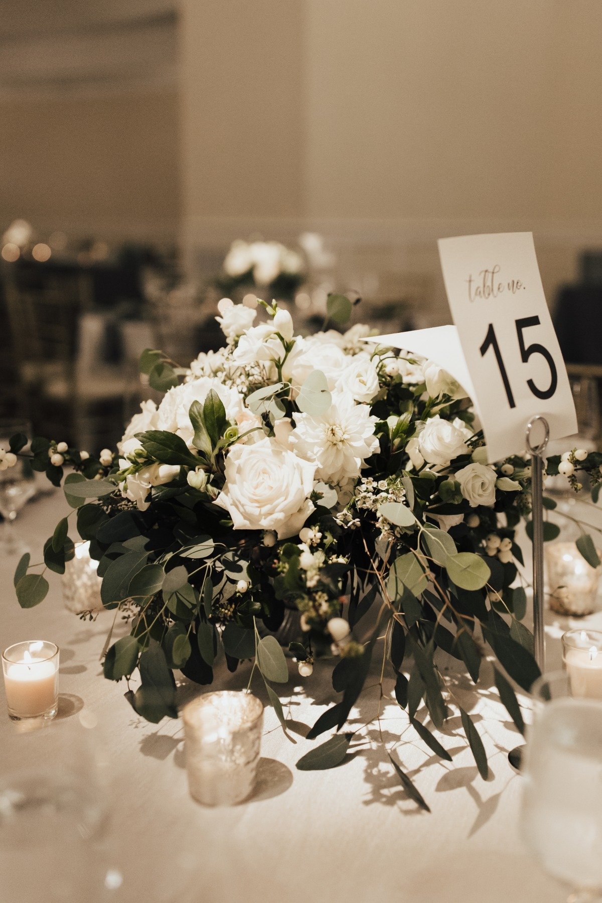 all white wedding table centerpiece