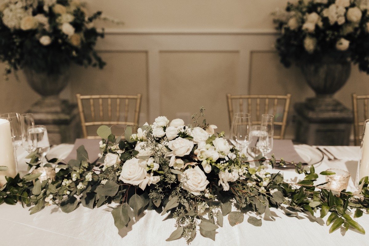 all white floral garland table decor