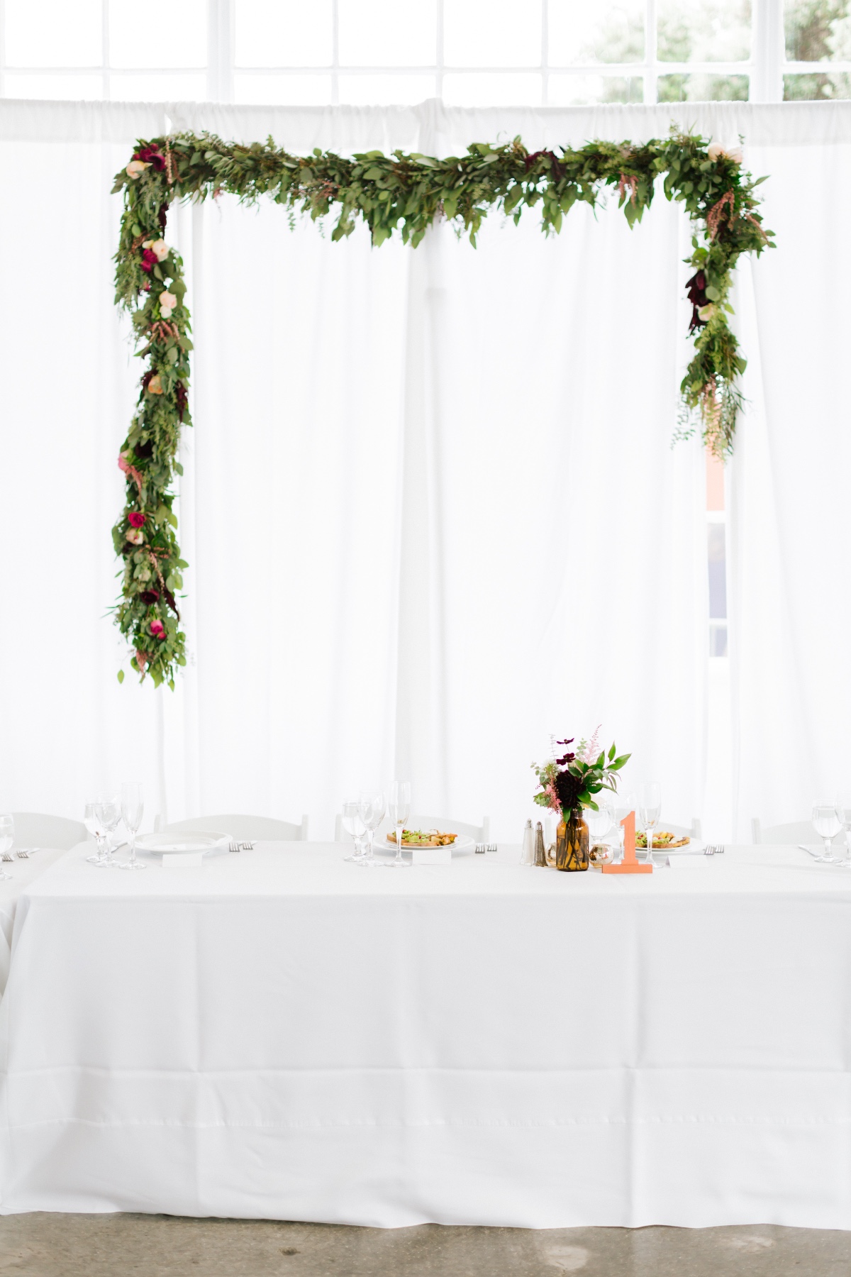 White and greenery wedding decor
