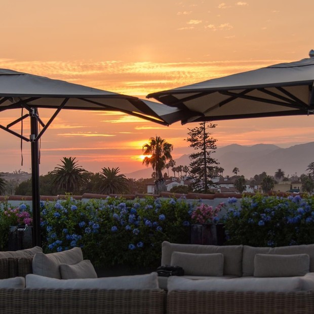 Sunset view from a cozy rooftop terrace in Santa Barbara