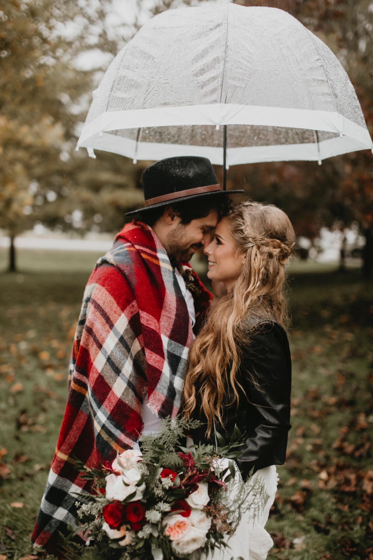 autumn wedding shoot in the rain