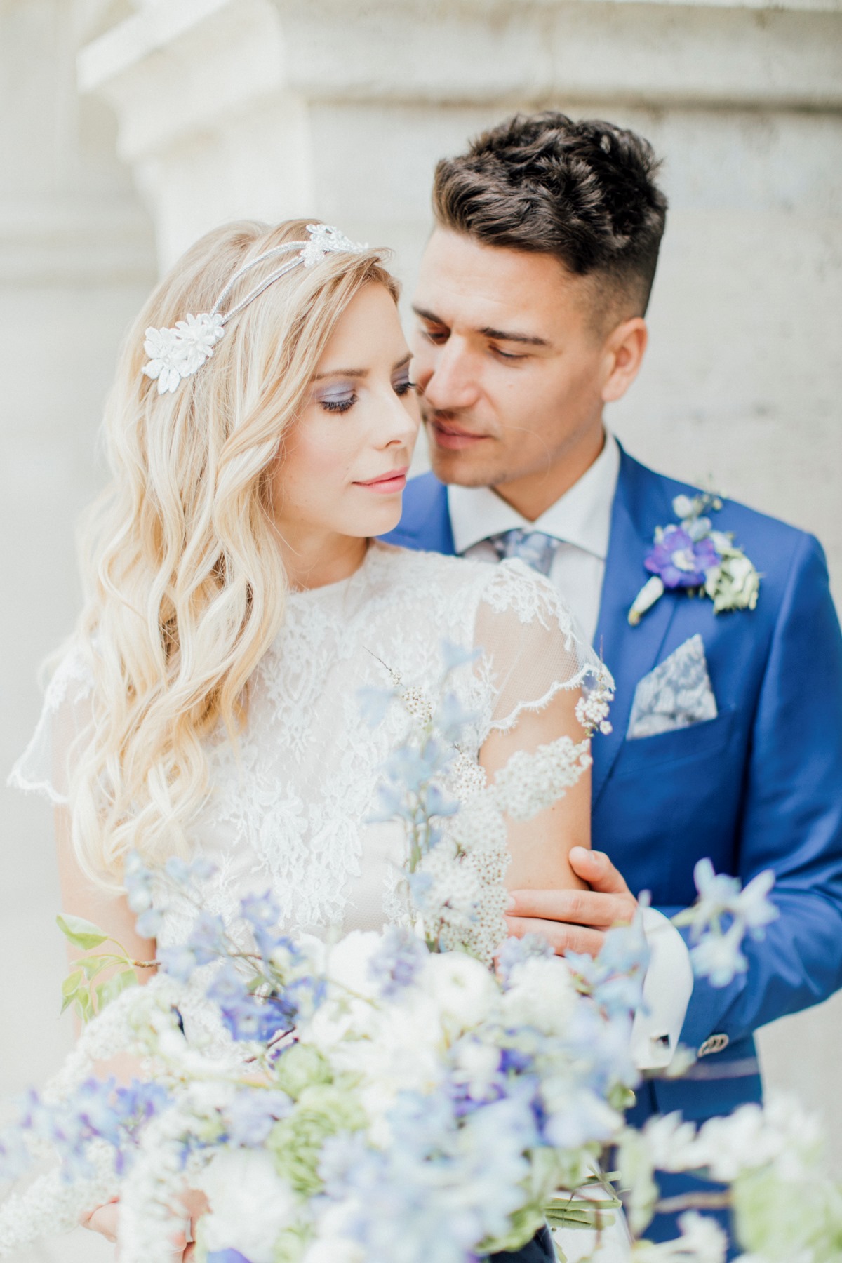 blue and white wedding in Budapest