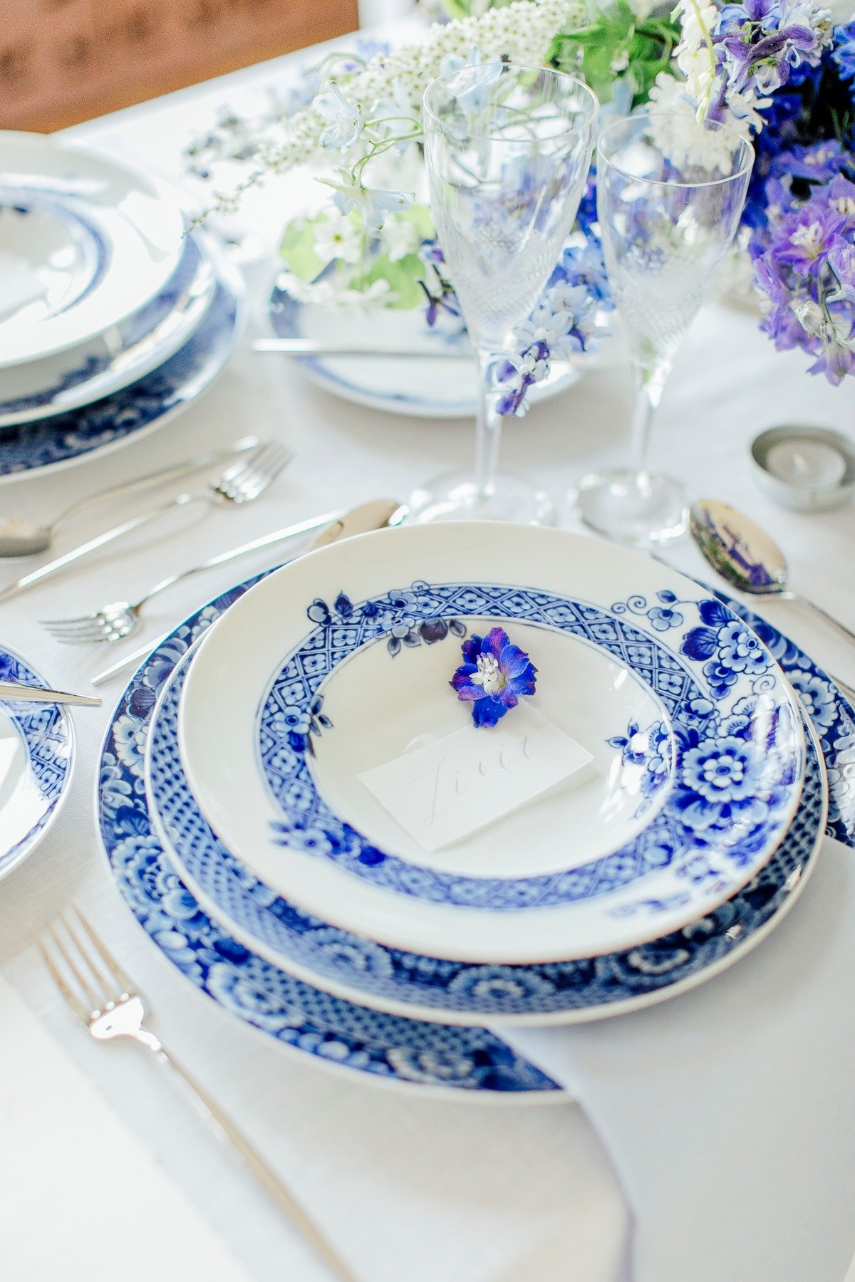 Blue and white wedding china