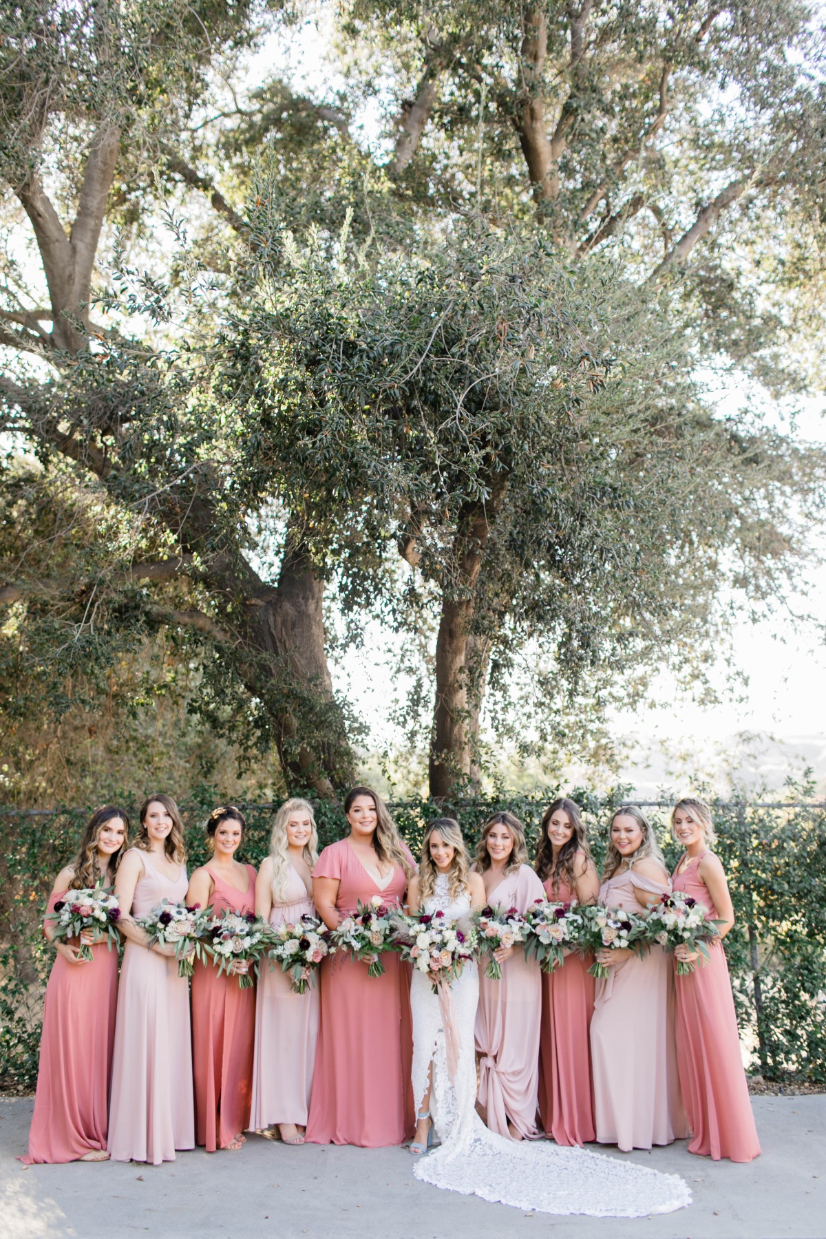 Bridesmaids in shades of pink