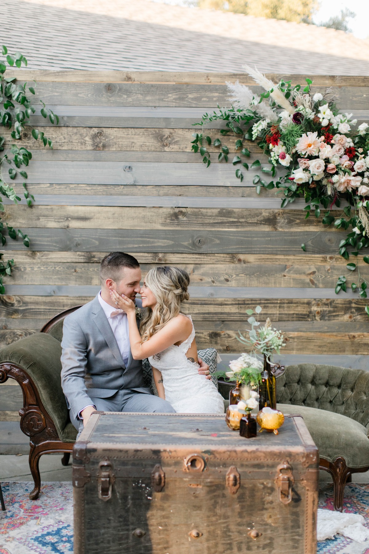 Rustic wedding lounge and photo booth