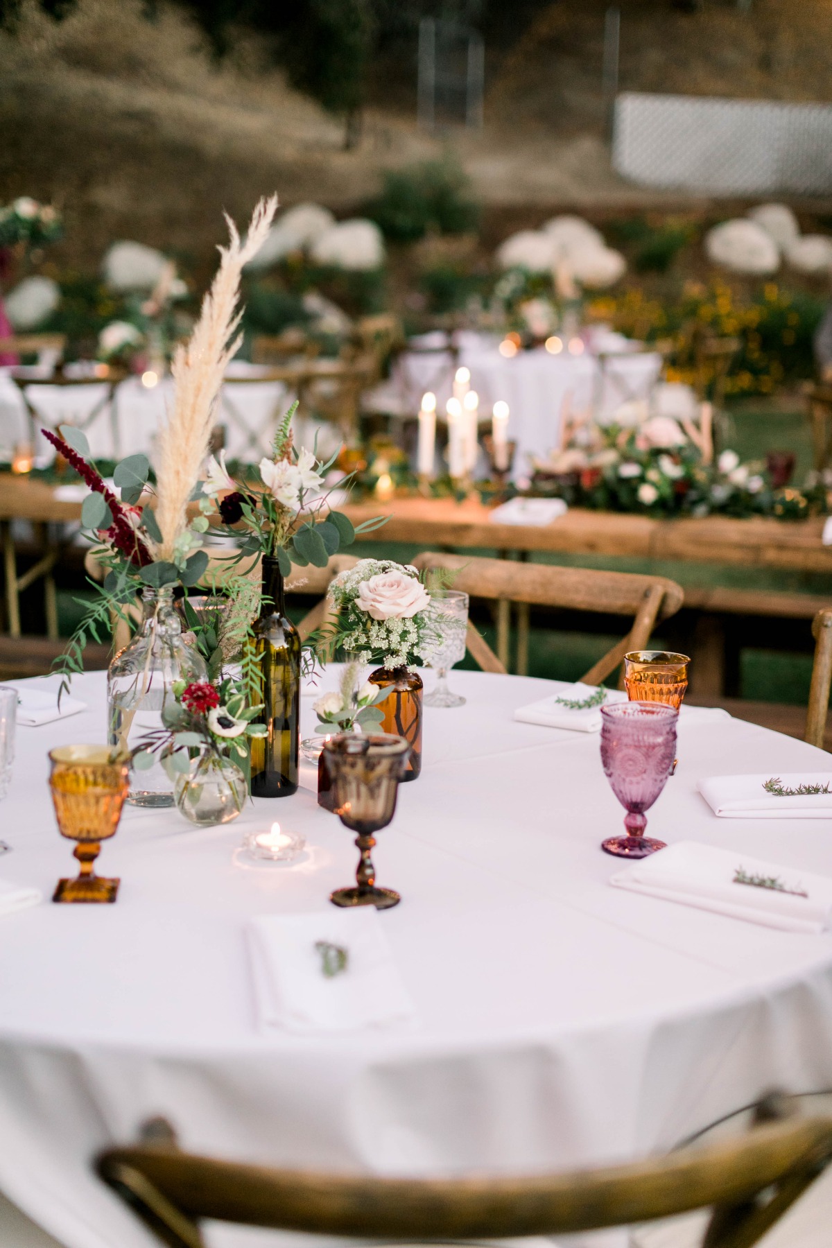 Mismatched table decor for a wedding