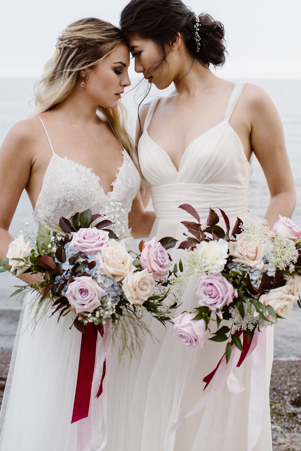 Romantic burgundy and blue lesbian wedding inspiration