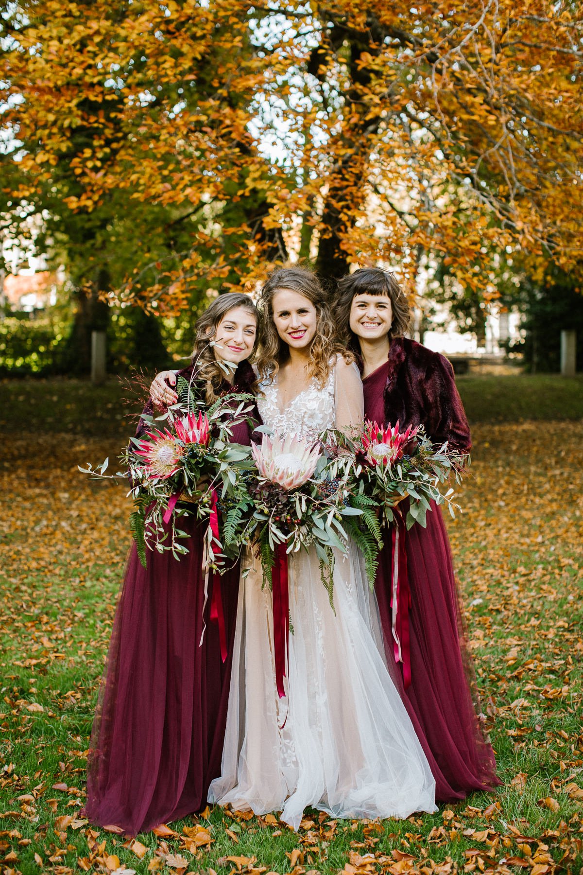 fall bridesmaids in red