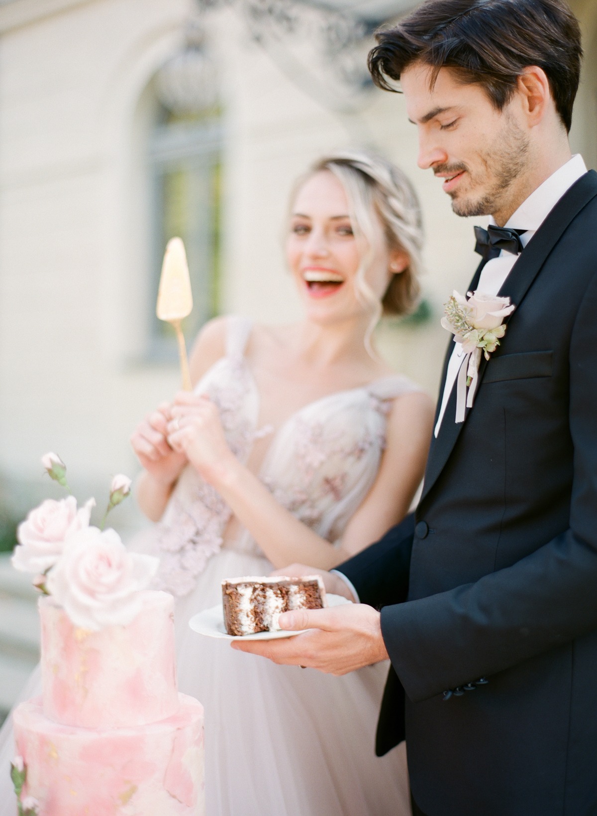 pink wedding cake slice