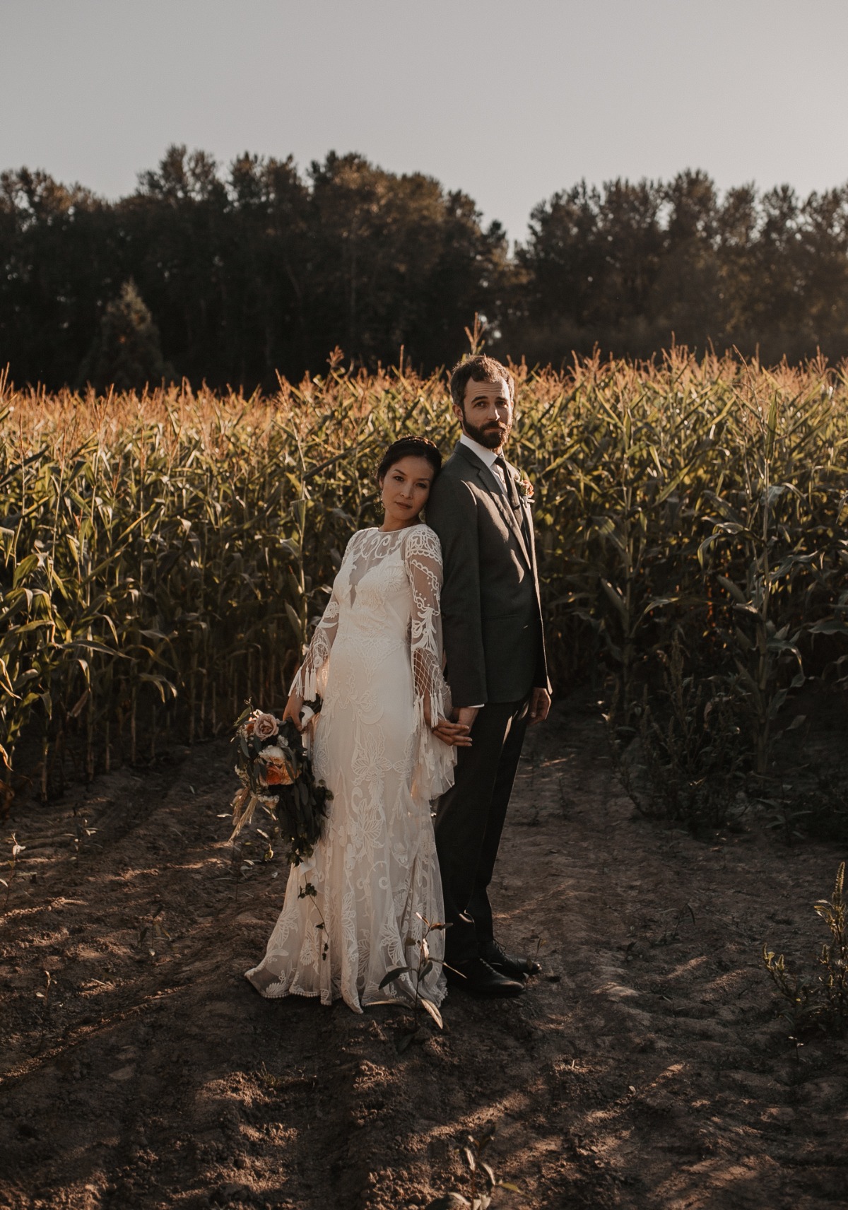 sweet country chic wedding couple