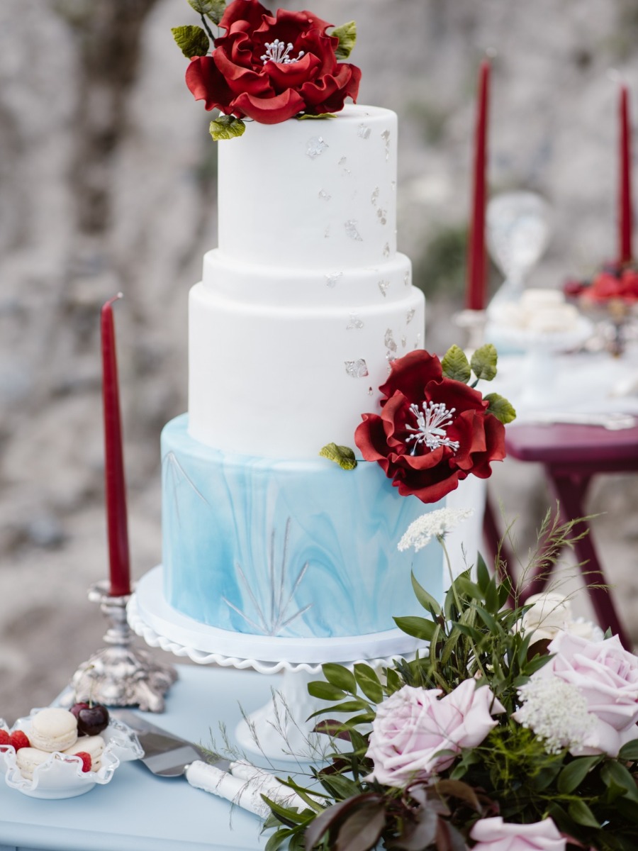 Dreamy Misty Blue and Burgundy Beach Wedding Inspiration