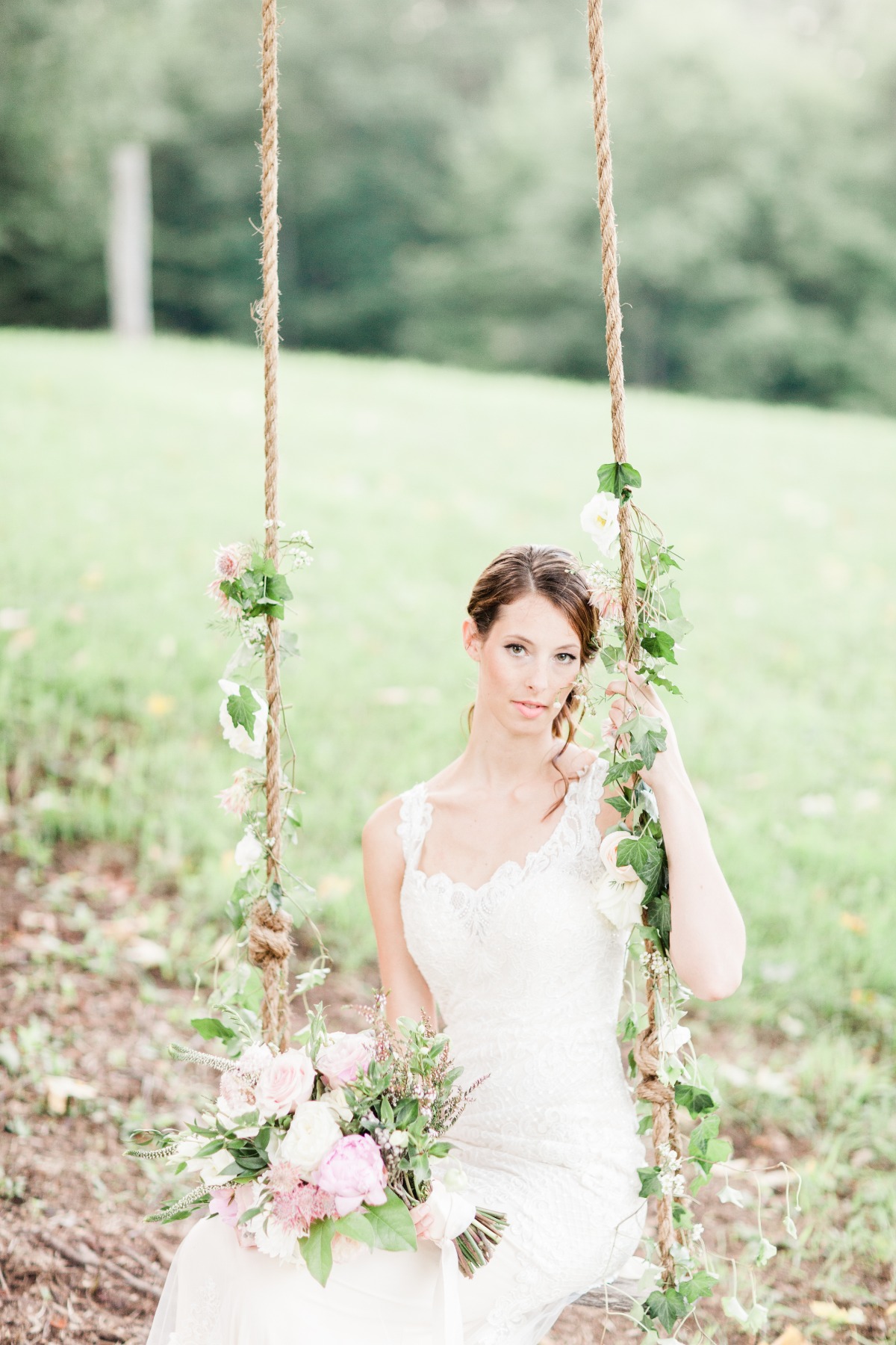bridal portrait on wedding swing