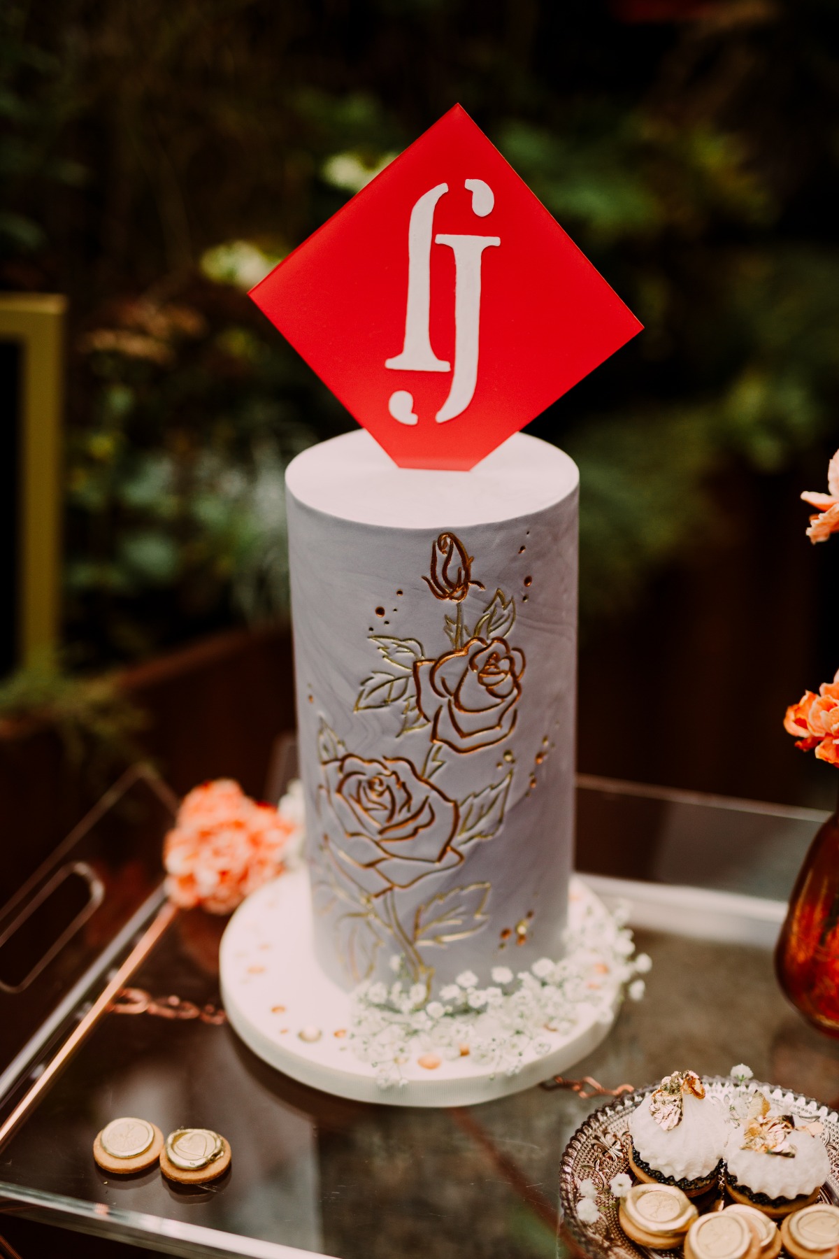 Wedding cake with rose engraving