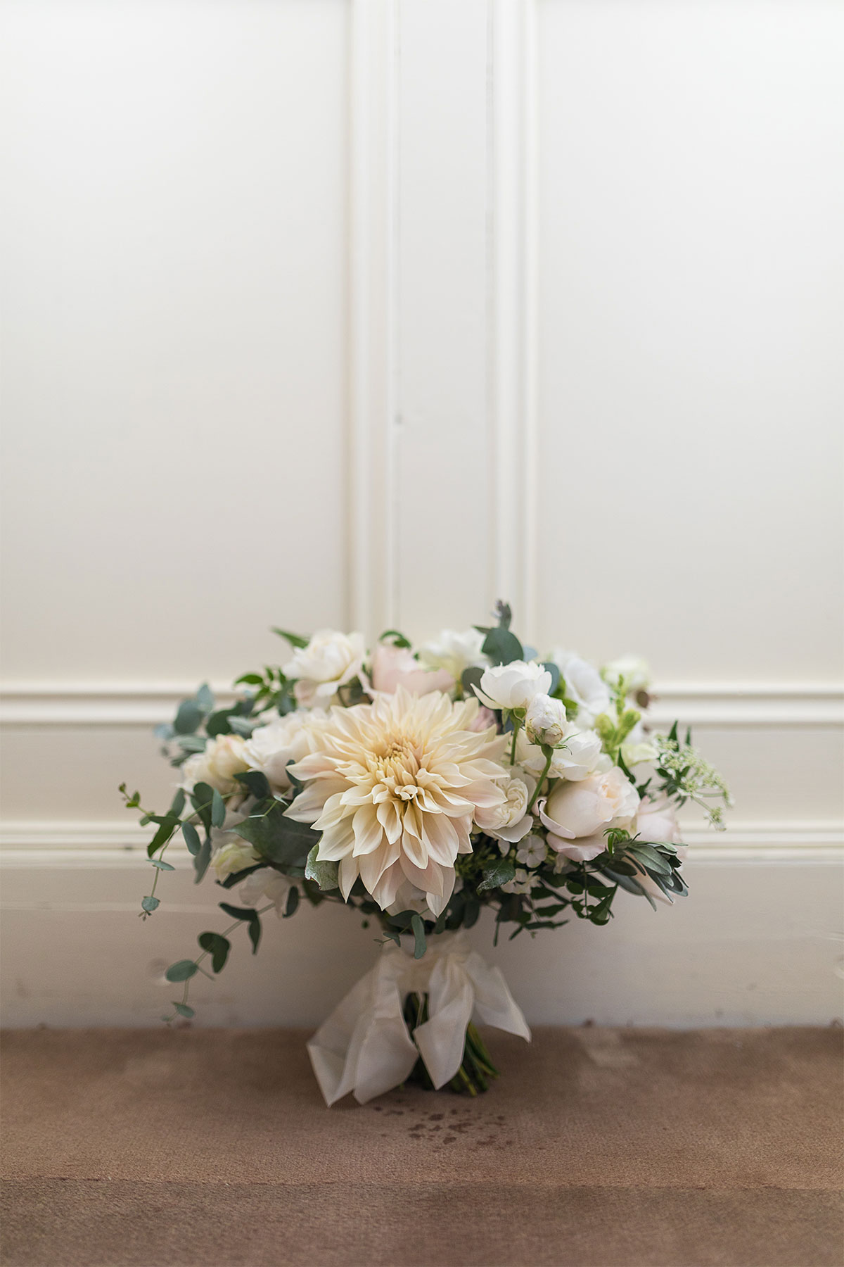 wedding bouquet in ivory and white