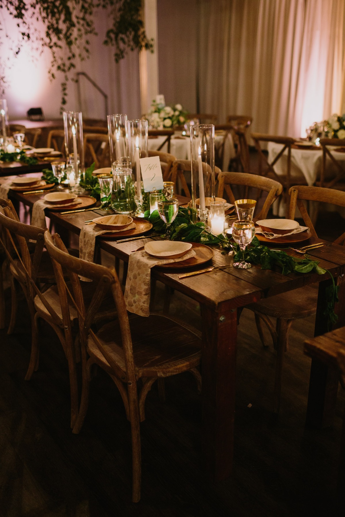 Greenery and candle light centerpiece