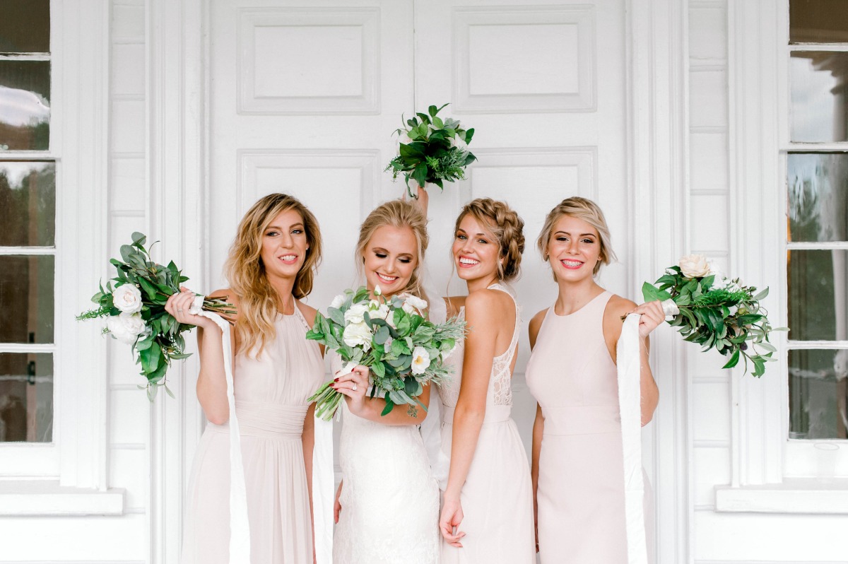 Bridesmaids in mismatched dresses