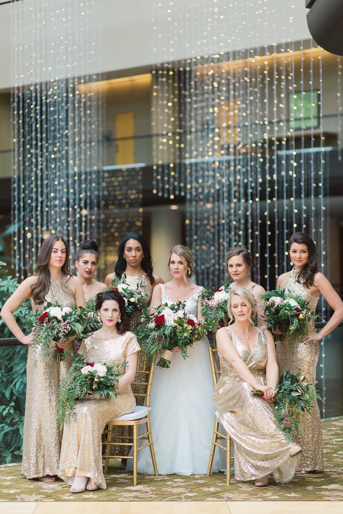 Bridesmaids in gold sparkle