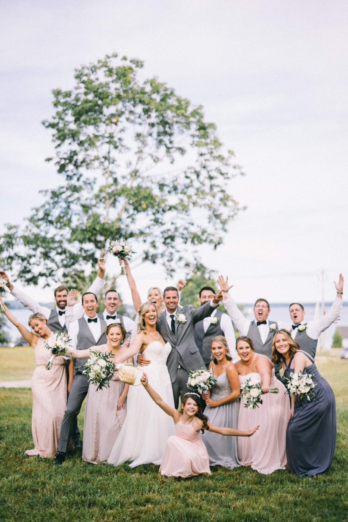 Blush and grey wedding party