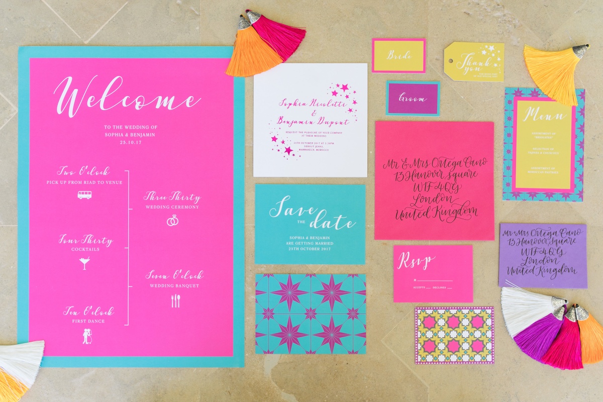 Colorful vibrant wedding stationery suite invitation suite