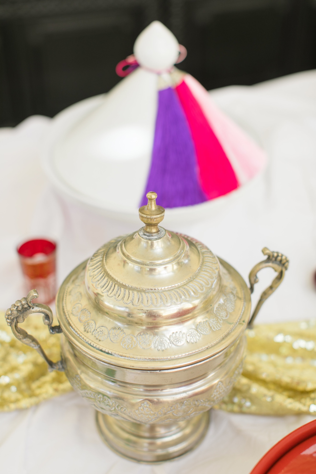 Elegant silver serving dishes on festive table setting