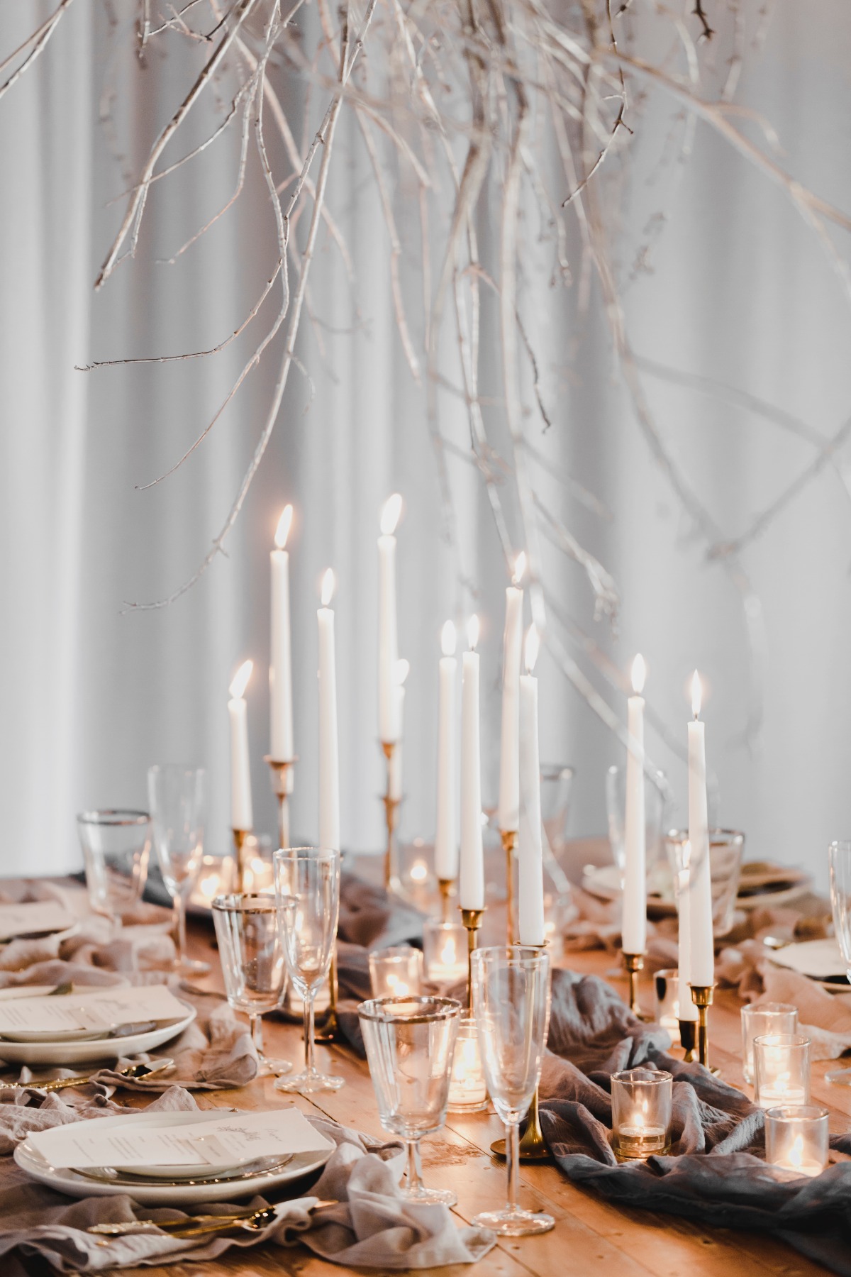 Rustic candle lit reception table