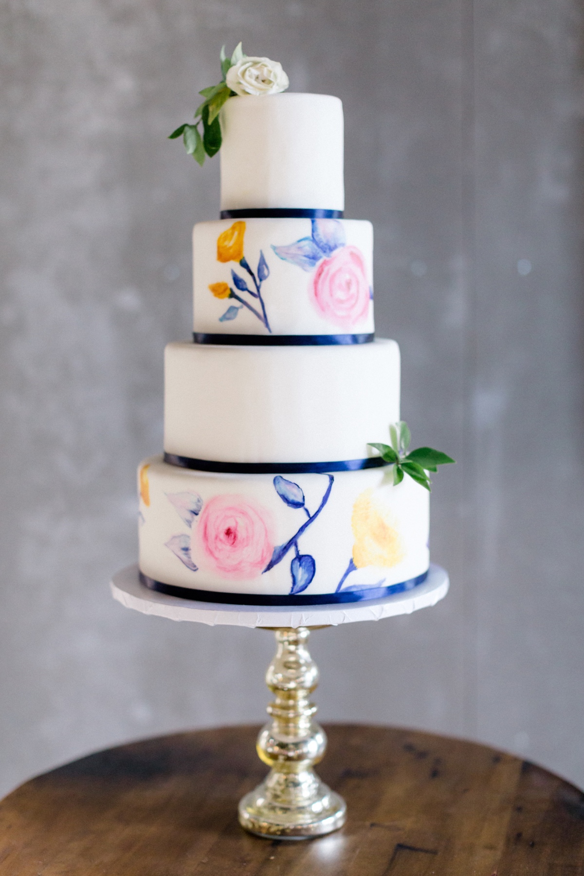 Painted floral wedding cake