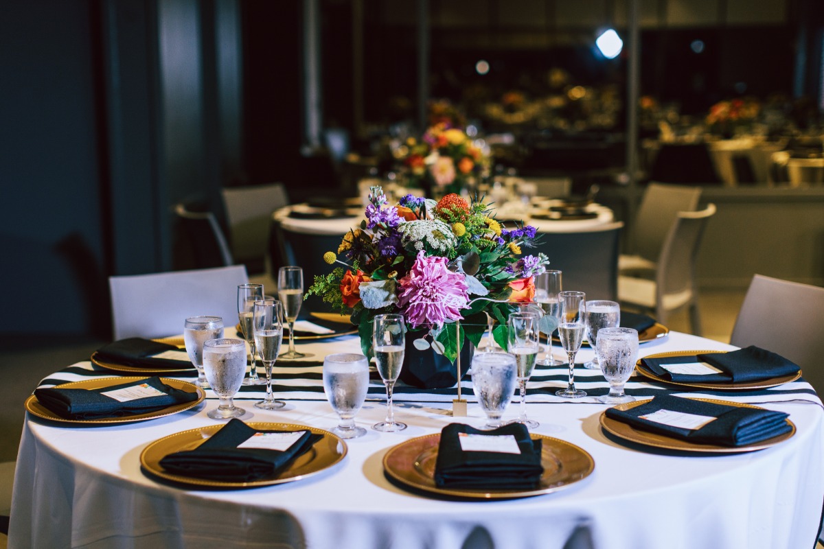 bold black white and gold wedding table decor