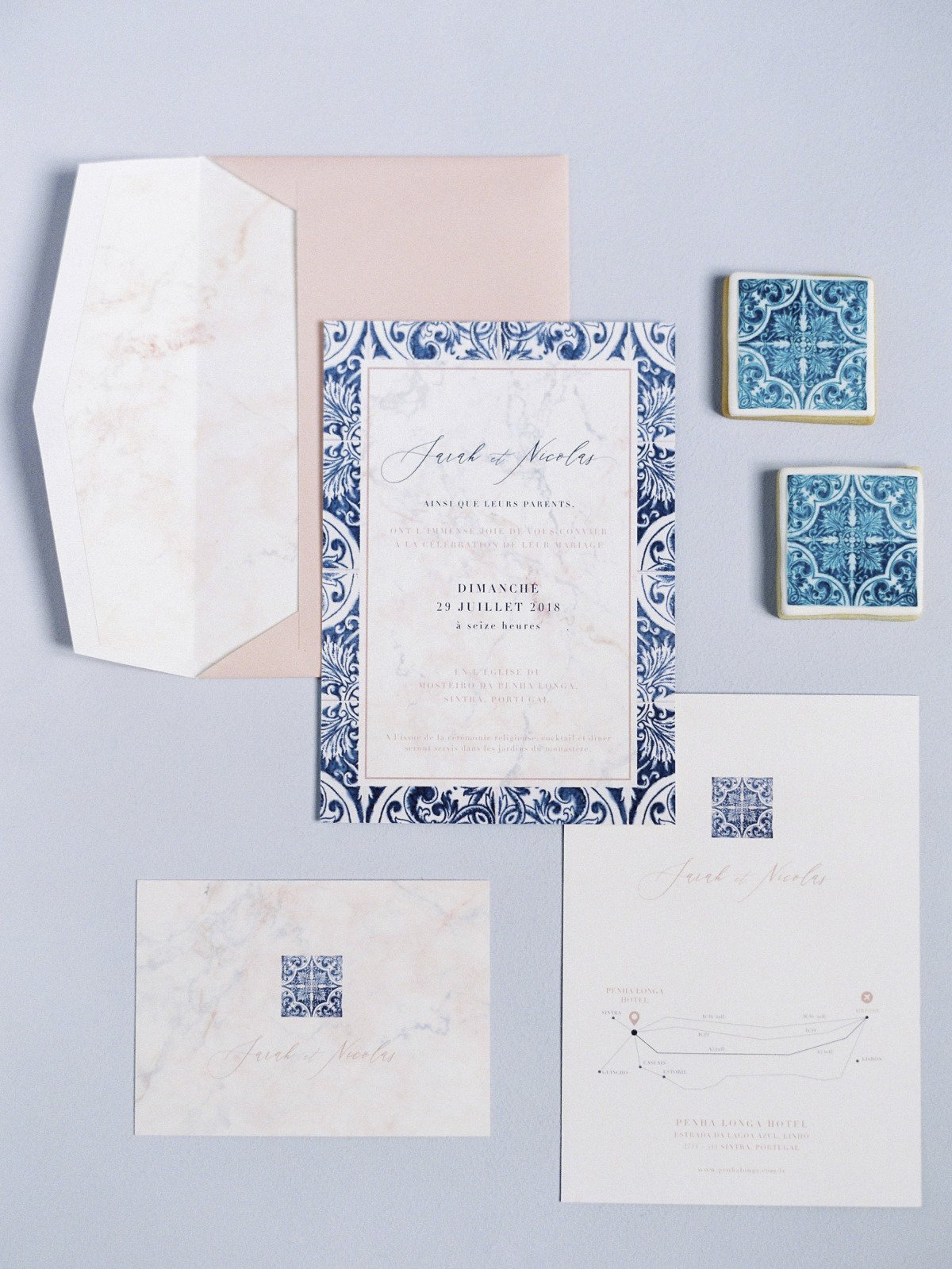 Classic blue tile invitation suite