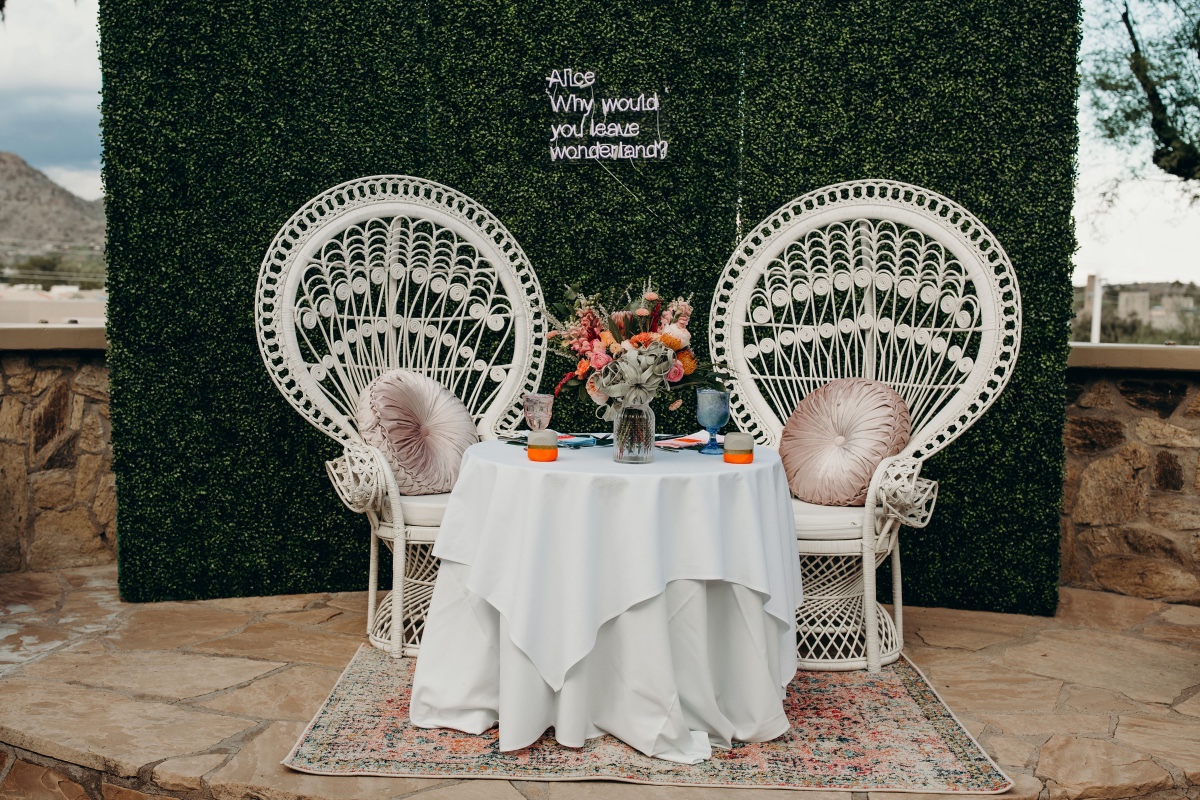 Peacock chairs for sweetheart table