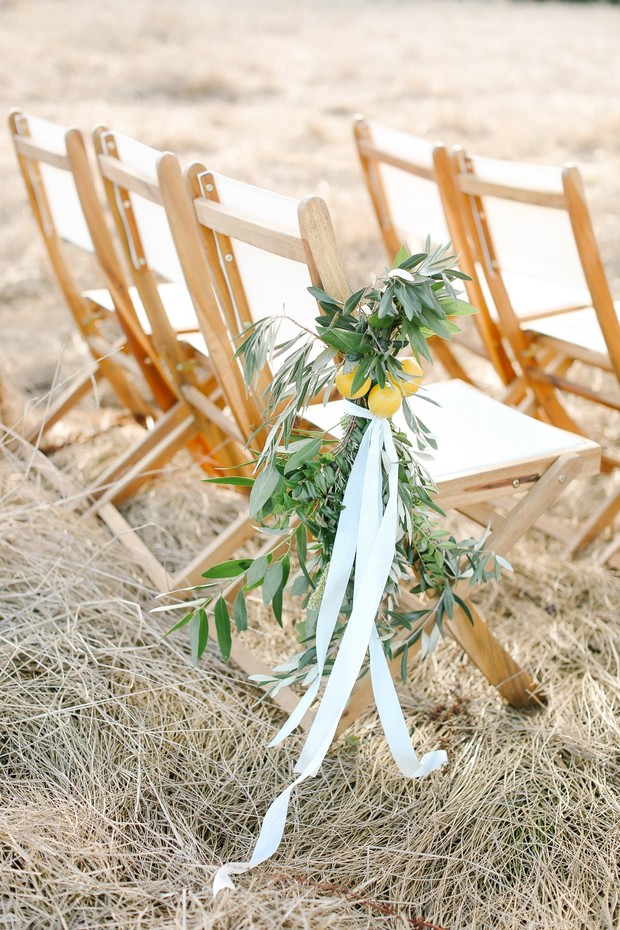 eucalyptus and lemon accented wedding aisle