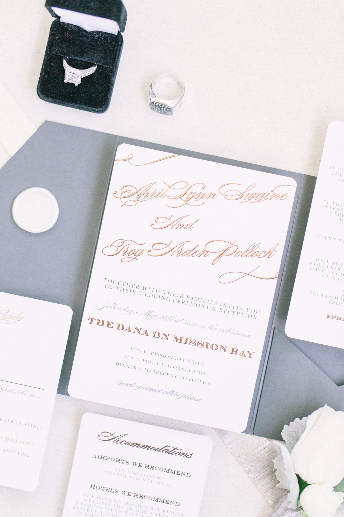 gold and grey wedding invitations