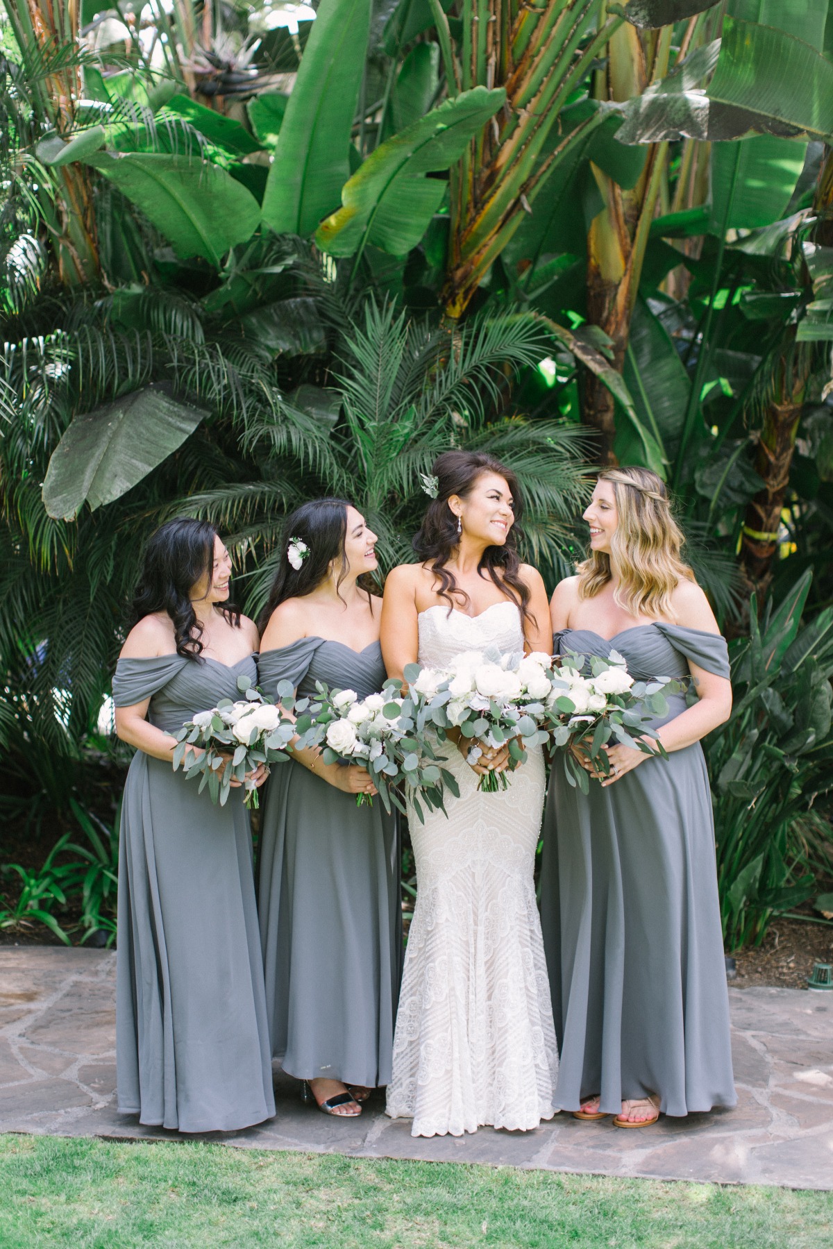 bridesmaids in all grey