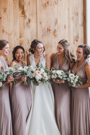 bridal party in dusty pink