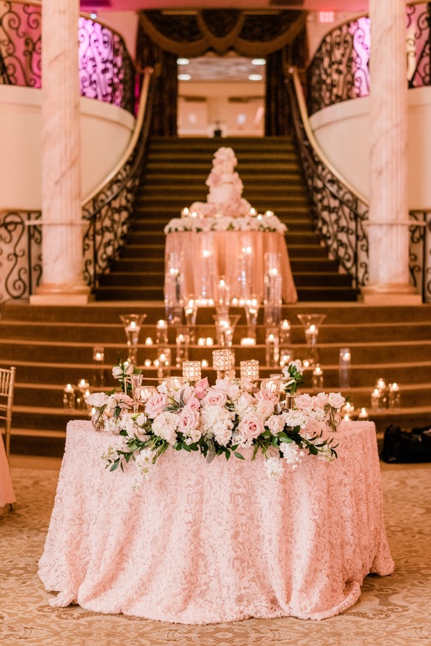 Elegant wedding reception decor with floral arrangements