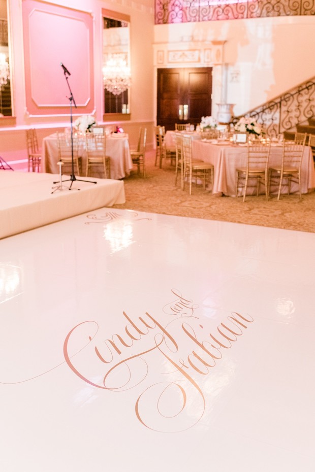 Elegant wedding reception with custom dance floor design
