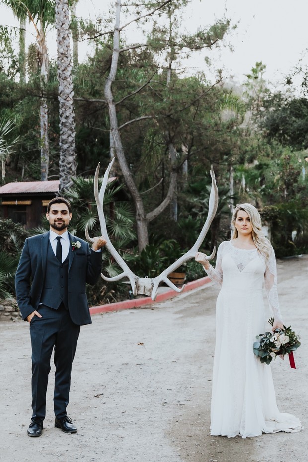 antler bride and groom photo