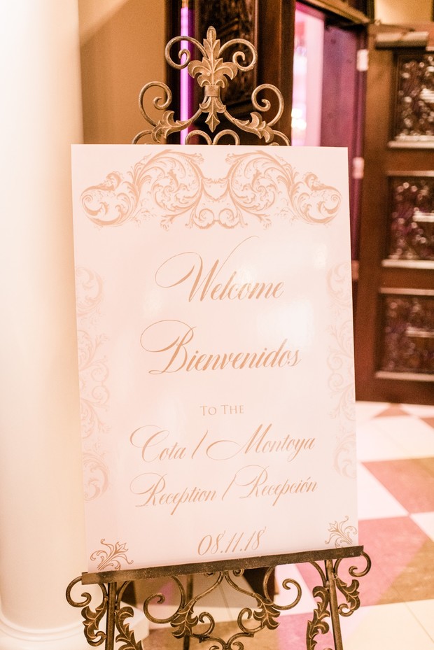Cota Montoya wedding reception welcome sign on easel