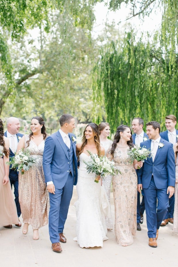 blue and blush wedding party