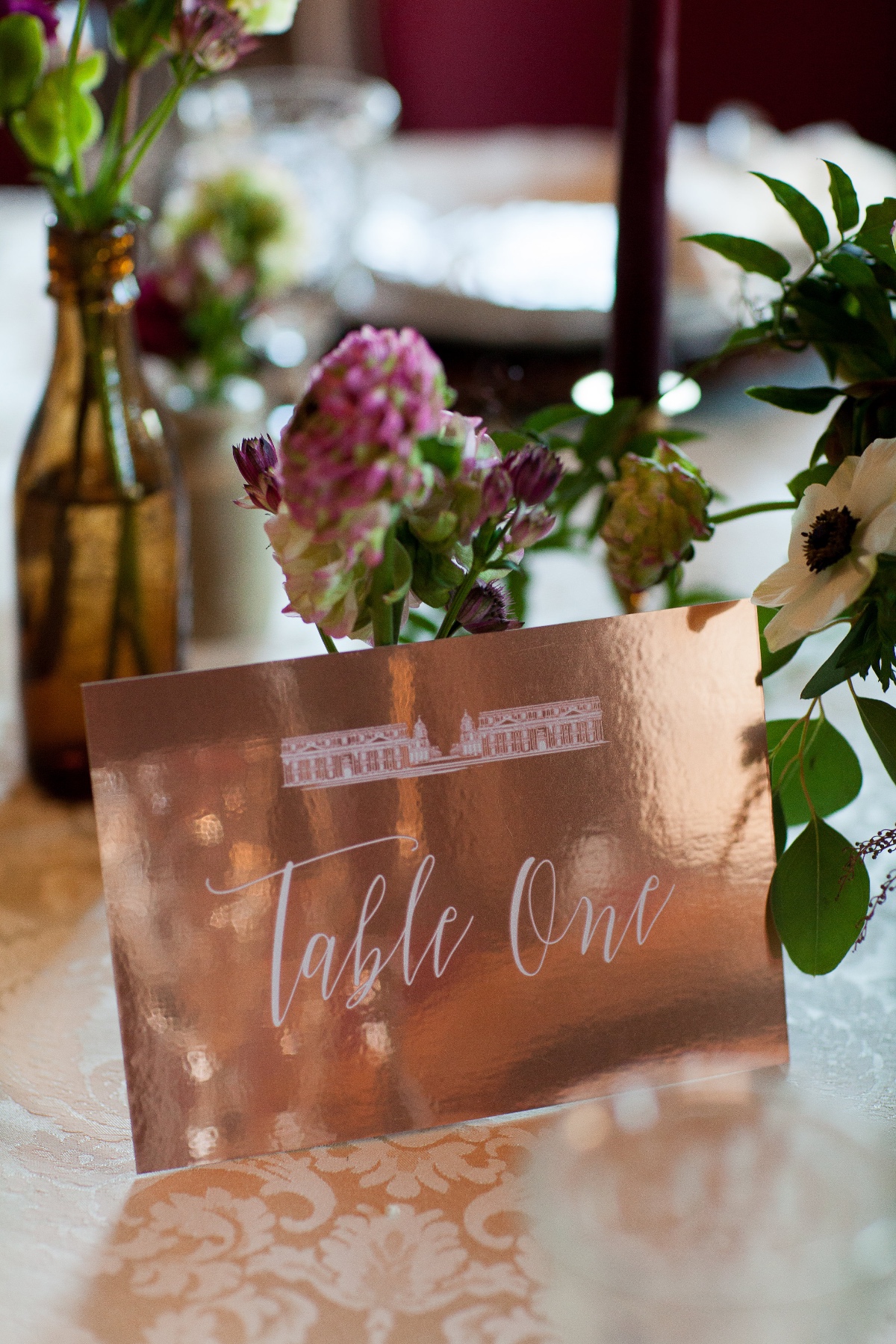 Rose gold table number one card