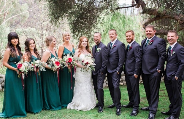 wedding party in emerald green