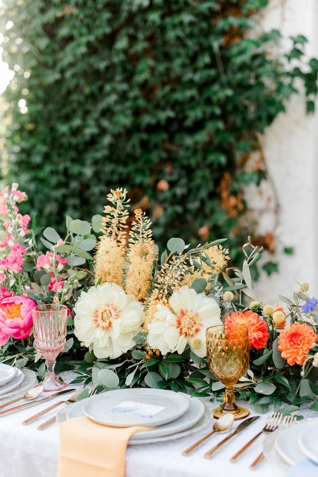 Elegant floral centerpiece on a beautifully set table