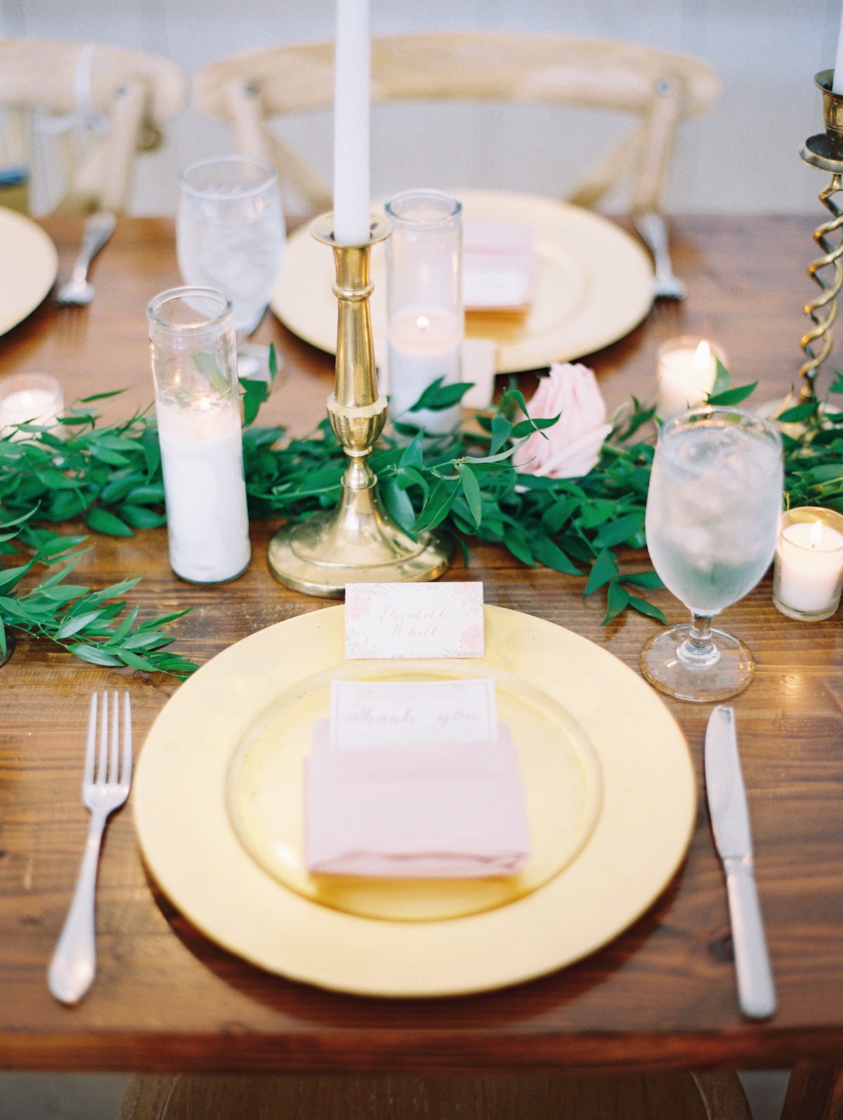 gold and pink wedding table setting