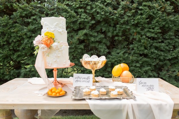 spring inspired wedding dessert table