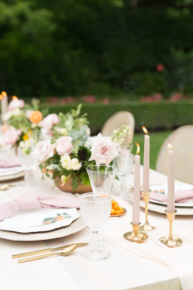 soft pink gold and orange wedding table